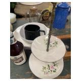 Serving Dishes, Glass Pitcher And Plastic Bottle