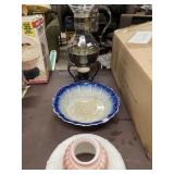 Lamp Globe, Bowl And Coffee Pot With Candle