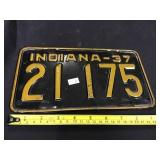 Indiana 1937 license plate