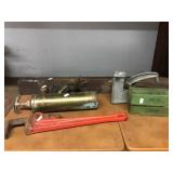 Ridgid 18in pipe wrench, stapler, level, plane,