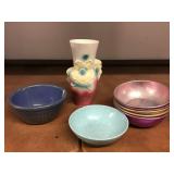 Royal Copley vase, crock & aluminum bowls