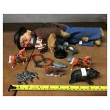 Animal figurines, hobo, Santa