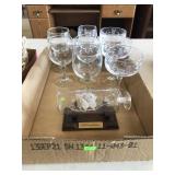 Stemware And Ship In A Bottle With Broken Pieces