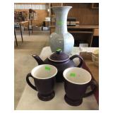 Teapot, Mugs And Avon Vase
