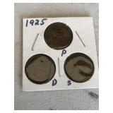 Lincoln Wheat Pennies 1925 P, D, S