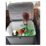 Metal Breadbox And Lamp, Pitcher