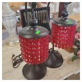 2-vintage Red Shag Lamps