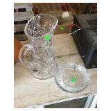 Clear Cut Glass, Pitcher And Dish