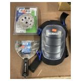 Six in. Broad knife, Kobalt knee pads, 4 in.