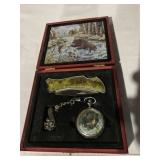 Pocket Knife And Pocket Watch Collector Set In A