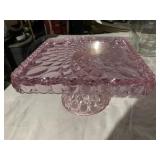 Pink Glass Pedestal Cake Plate And Small Covered