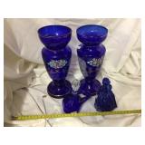 Cobalt Glass Vases, Cruet & Figurine