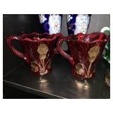 Red Glass Cream And Sugar