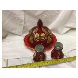 Mosser Covered Butter Dish And Salt And Pepper