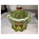 Vaseline Glass Covered Dish