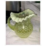 Vaseline Glass Ruffled Pitcher