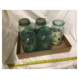 Green Canning Jars With Sea Shells