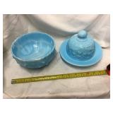 Slag Glass Bowl And Butter Dish