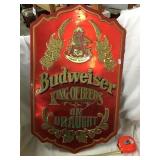 Budweiser Advertising Sign, Tin On Hard Board15 X