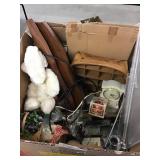 Box Lot Of Teddy Bear, Basket, Decor