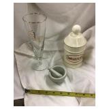 Beer glass, pharmacy container, mortar and pestle