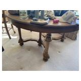 2 Pedestal Round Oak Table 54 Inch With 5 Leaves