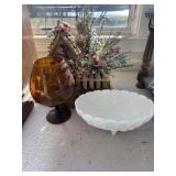 Vase, Milk Glass Footed Fruit Dish, Decor