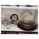 Pink Depression Glass Bowl, Assorted Glassware