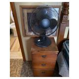 Table Top Fan, Framed Wall Art, Night Stand
