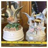 2 Musical Bird Figurines, One Missing Knob