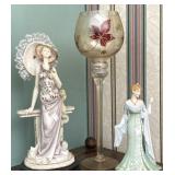 Porcelain Lady Figurines And Stemmed Vase