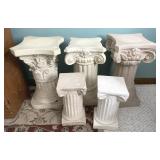 5-ceramic Plant Pedestals 12" & 20" Some Wear