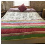 Queen Bed Headboard, Frame, Bedding, Pillows