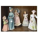 4 Porcelain & Ceramic Lady Figurines