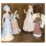 4 Porcelain & Lady Ceramic Figurines One Is Broken