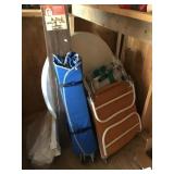 Folding Chairs, Shelving, Plastic Table