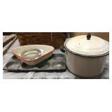 Enamel Pot With Lid, Strainer, Granite Muffin