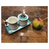 Czech Apple Jam Jar, Cream And Sugar Set Has Chip