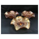 3 Carnival Glass Ruffled Edge Shallow Bowls 6
