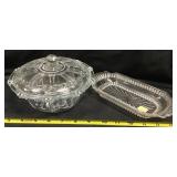 Clear Glass Covered Dish, Glass Tray