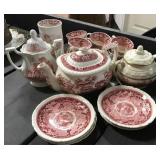 Red Transferware Tea Set