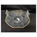 6.75 Inch Carnival Etched Glass Handled Dish