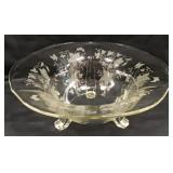 Etched Glass Footed 10 Inch Bowl