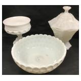 Milk Glass Pedestal Candy Dish, Bowl, Covered