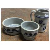 Hand Painted Pottery Bowl, Mug And Cup