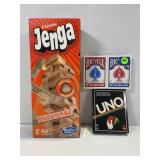 LOT OF 3 BOARD GAMES - JENGA, UNO, AND MORE