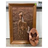 FRAMED METAL SHEET COPPER HORSE PORTRAIT AND