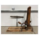 VINTAGE HAND CRANK BARN BEAM DRILL PRESS AND HAND