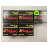 100 ROUNDS OF TULA 7.62 X 39 AMMUNITION - 5 BOXES