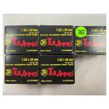 100 ROUNDS OF TULA 7.62 X 39 AMMUNITION - 5 BOXES